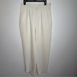 Lauren Ralph Lauren Women's Pants Size 14 Beige 100% Silk Side Zip Trousers